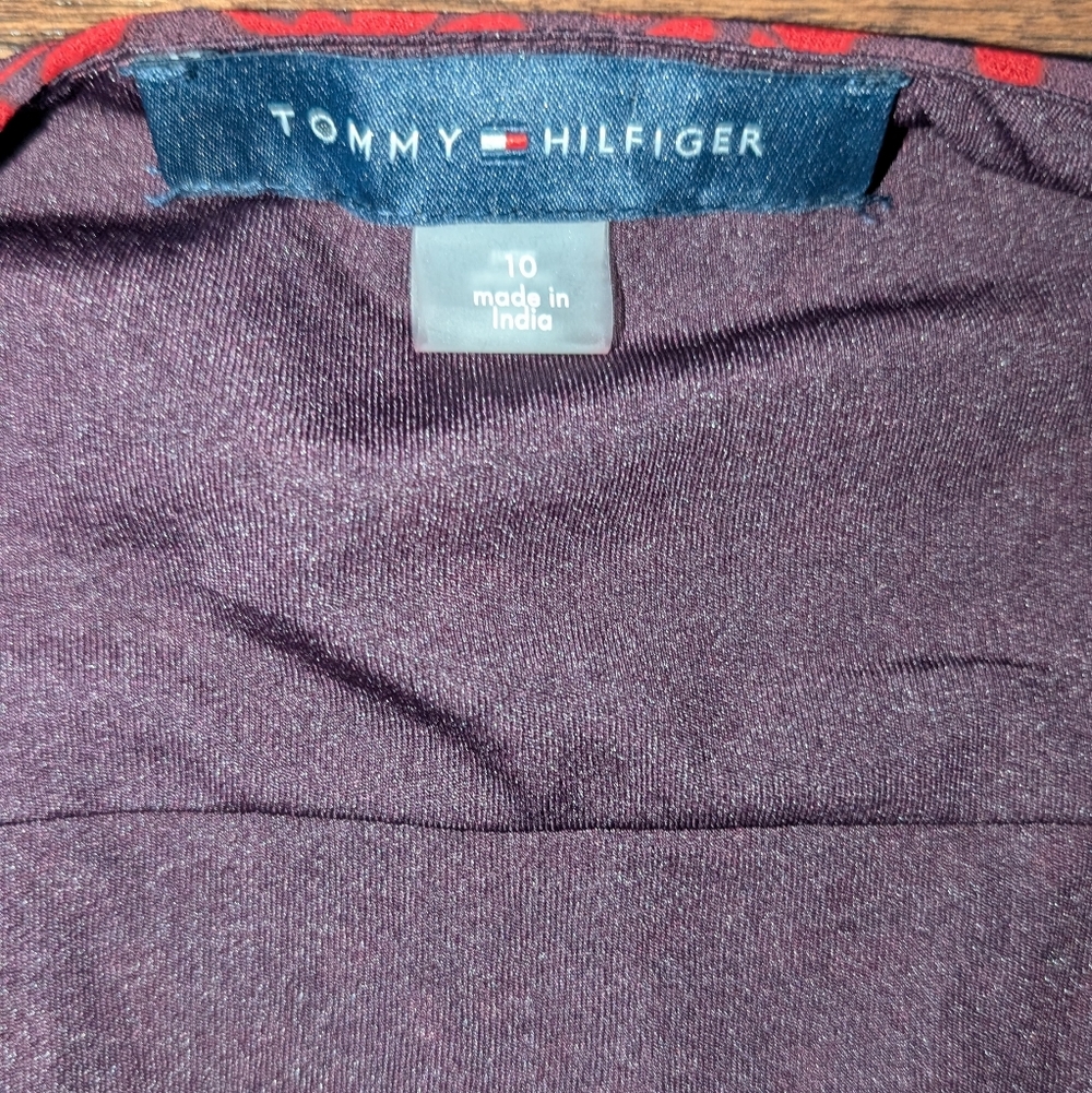 NWT Tommy Hilfiger Long Sleeve Mid Length Dress Red Petal Pattern - Picture 10 of 13